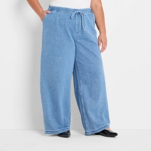 Women's Mid-Rise Wide Leg Denim Drawstring Pull-On Pants - Future Collective Light Blue - 1 of 3