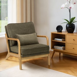 Beige Modern Accent Chair with Lumbar Pillow and Wooden Frame for Living Room or Office - 1 of 4