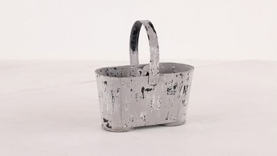 12" White Distressed Metal Double Planter with Handle