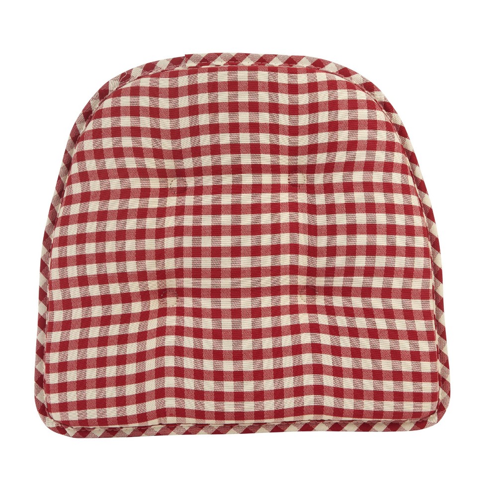 Photos - Pillow Gripper 15" x 16" Non-Slip Gingham Tufted Chair Cushions Set of 2 - Red