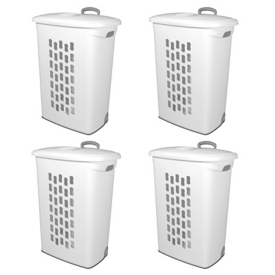Sterilite White Laundry Hamper With Lift-Top, Wheels, And Pull Handle (4 Pack)
