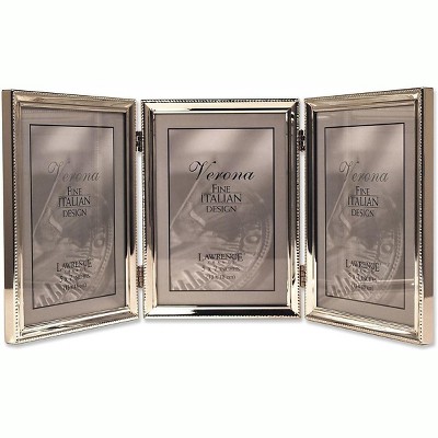 Lawrence Frames 5" x 7" Metal Silver Hinged Triple Picture Frame with Beads 11657T