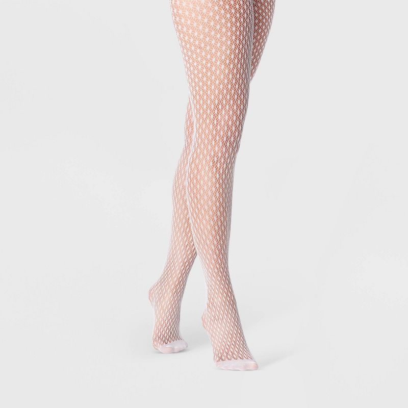 Women's Spring Diamond Net Tights - A New Day™ White, 1 of 3