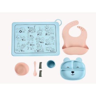 Image of Childlike Behavior Bear Silicone Baby Weaning Set - 8 Pieces, Blue