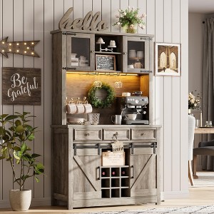 72" Modern Farmhouse Coffee Bar Cabinet, Sliding Barn Doors, Kitchen Buffet with Wine Storage - 1 of 4