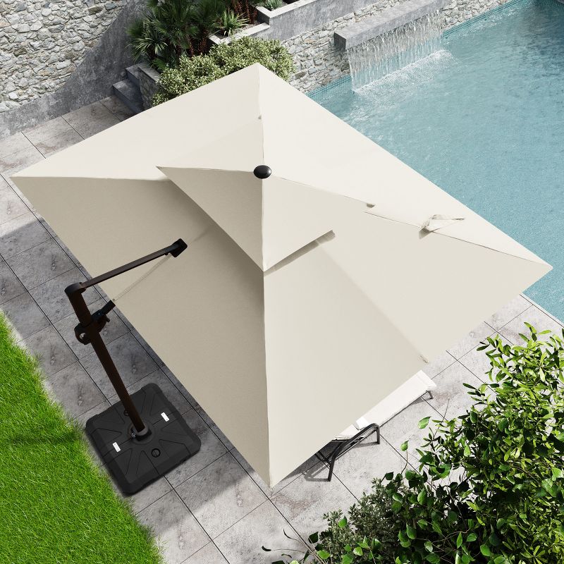 9' x 11.5' Slide Tilt Crestlive Products 2-Tier Top Outdoor Offset Patio Cantilever Umbrella 360° With Wheel Base 350lbs Max Beige