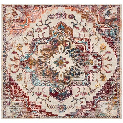 Elysian Blooms Light Blue & Burgundy Floral Synthetic Square Rug