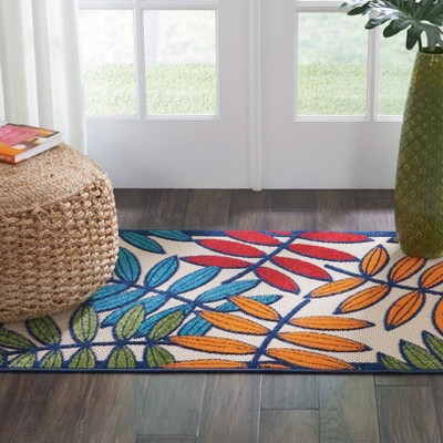 Aloha Bright Checkered Border Multicolor Indoor/Outdoor Rug