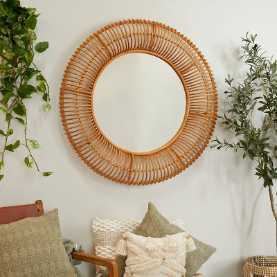 Bohemian Rattan Handmade Weaved Frame Wall Mirror Brown - Olivia & May