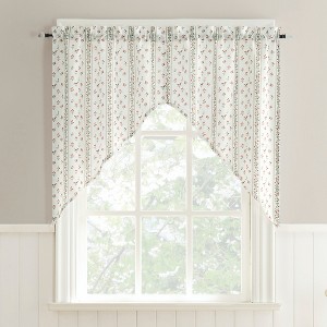 No. 918 2pc 54"x38" Riverwood Floral Stripe Print Semi-SheerKitchen Curtain Swag Pair Ivory - 1 of 4