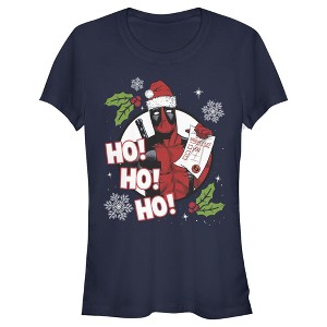 Juniors Womens Marvel Deadpool Santa Naughty List Holiday T-Shirt - 1 of 3