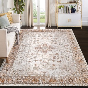 Area Rug, Vintage Distressed Flower Rug, Non Slip Floor Carpet, Soft Low Pile Thin Rug, Accent Rug for Kitchen, Bedroom, Living Room - 1 of 4