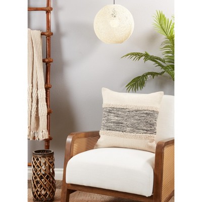 Black and Natural Cotton Stripe Chindi Throw Pillow Cover