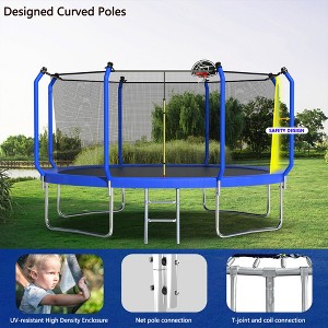 12ft Outdoor Kids Trampoline with Safety Net and Basketball Hoop, Galvanized Steel Frame,Reinforced Enclosure Net for Enhanced Safety and Durability - 1 of 4