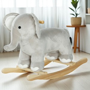 Mshliw Kids Plush Elephant Rocking Horse Ride-On Toy with Realistic Sounds, Soft Seat & Wooden Base for Toddlers Age 2–4 Years, Halloween gift - 1 of 4