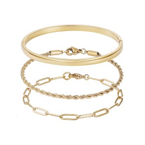 Adornia Tarnish Resistant 18k Gold Plated Cuff and Chain Bracelet Set - 1 of 4