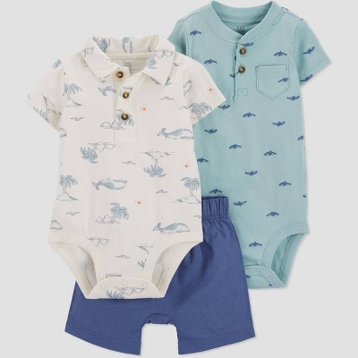 Image of Carter's Just One You® Baby Boys' 3pc Scenic Blue Whale Top & Bottom Set - Ivory