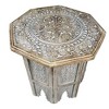 The Urban Port 18" Handcrafted Farmhouse Side Table Engraved Carved Design Mango Wood Octagonal Top Brown - 2 of 4