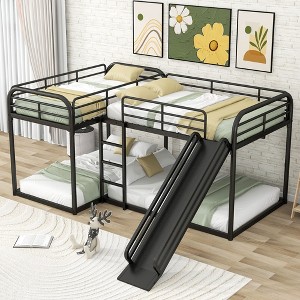 NicBex Twin and Full Bunk Bed Metal Frame Quadruple Bed Frame with Guardrails and Ladder, No Box Spring Required, Space Saving - 1 of 4