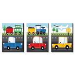 Big Dot of Happiness Cars, Trains, and Airplanes - Transportation Nursery Wall Art and Kids Room Decor - 7.5 x 10 inches - Set of 3 Prints