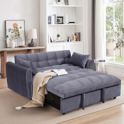 64.9'' Large Size Daybed Sofa,Velvet Daybed Sofa With Adjustable Back And Pillows,Double Sofa Bed,Daybed Sofa For Living Room-Cuddlewood