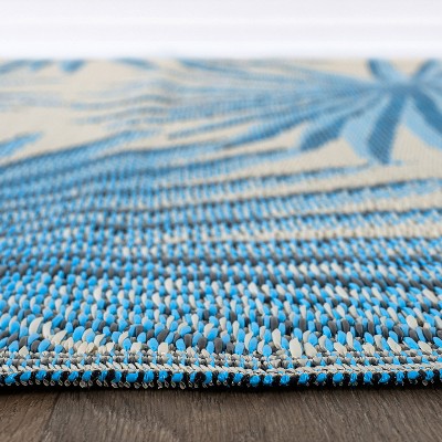 Blue and Off-White Floral Synthetic Reversible Outdoor Rug 3'3"x5'