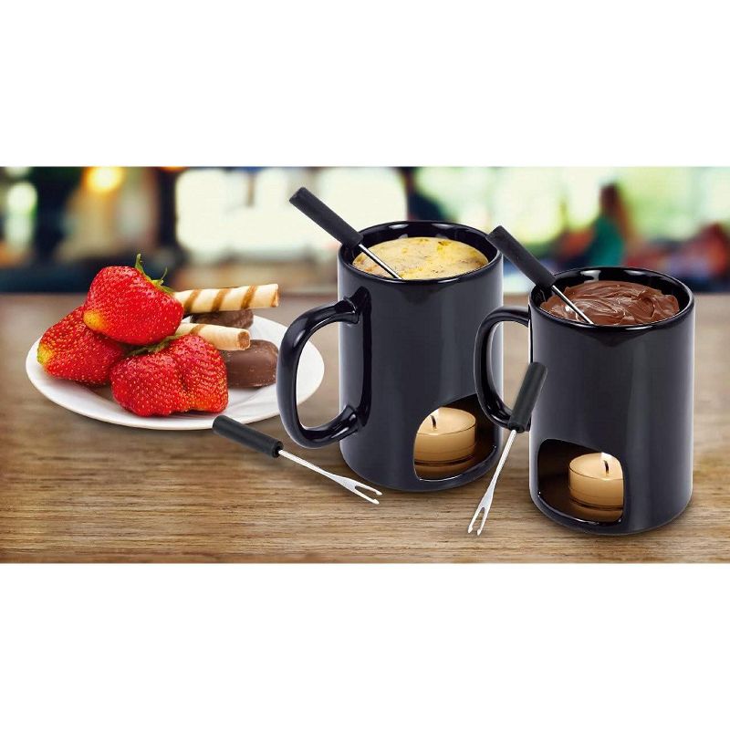 KOVOT Personal Fondue Mugs Set of 2 | Ceramic Mugs for Chocolate or Cheese | Includes Forks and Tealights, 3 of 7