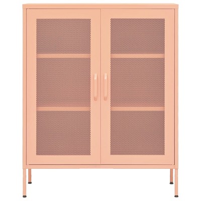 Pink Steel Office Accent Cabinet with Adjustable Shelving