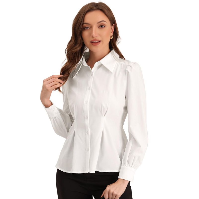 Allegra K Women's Long Sleeve Button-Up Ruffle Office Work Blouse, 1 of 6