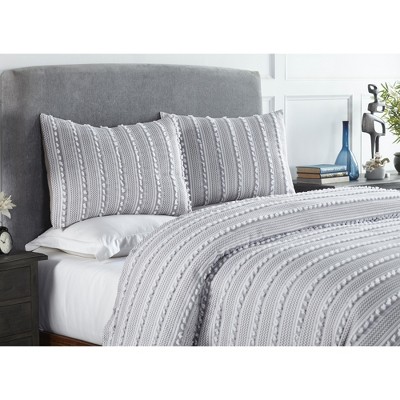 Gray King Cotton Comforter Set with Textured Stripes