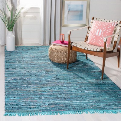 Whimsical Blue Multi Handwoven Wool-Cotton Blend 5' x 8' Area Rug