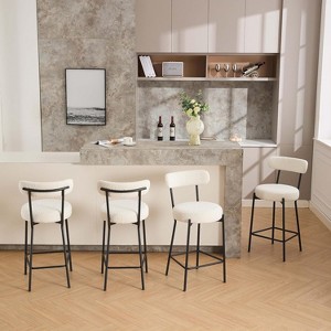 27” Boucle Counter Stools, Upholstered Bar Chairs with Backrest and Metal Legs for Kitchen Island - 1 of 4