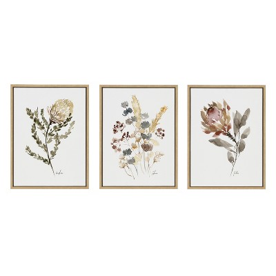 Natural Botanical Wildflower Canvas Art Set, 18x24, 3 Piece