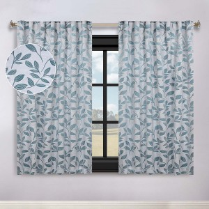 Leaves Room Darkening Semi-Blackout Curtains With Back Tabs, Set of 2 by Blue Nile Mills - 1 of 4
