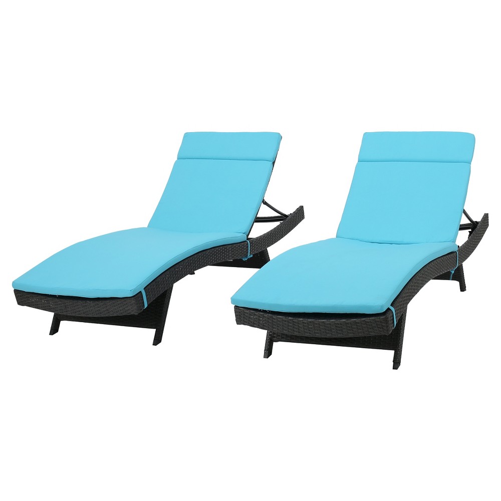 Salem Set of 2 Gray Wicker Adjustable Chaise Lounge - Blue - Christopher Knight Home