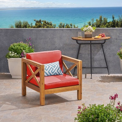 Outdoor Club Chair,Mid-Century Modern Acacia Wood Club Chair With Cushion Seat,Outdoor Furniture,Club Chair For Patio,Garden-Cuddlewood