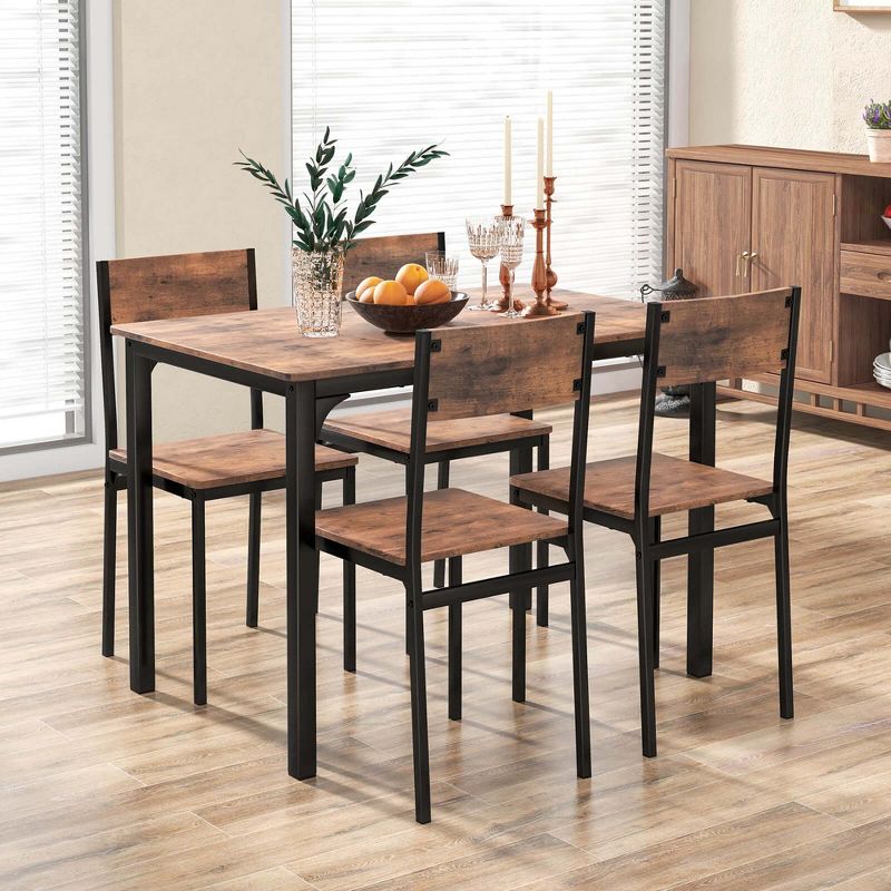 Costway 5 Piece Dining Table Set Industrial Style Kitchen Table & Chairs for 4 Brown, 4 of 11