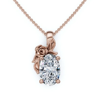 Pompeii3 1Ct Oval Diamond Pendant 14k Gold Lab Created Necklace