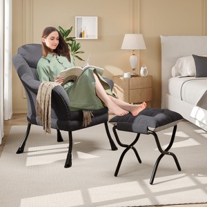 Ergonomic Modern Recliner Lazy Chair with Foldable Ottoman and Removable Cover – Comfortable Reading Armchair for Apartments Small Spaces, Beige - 1 of 4