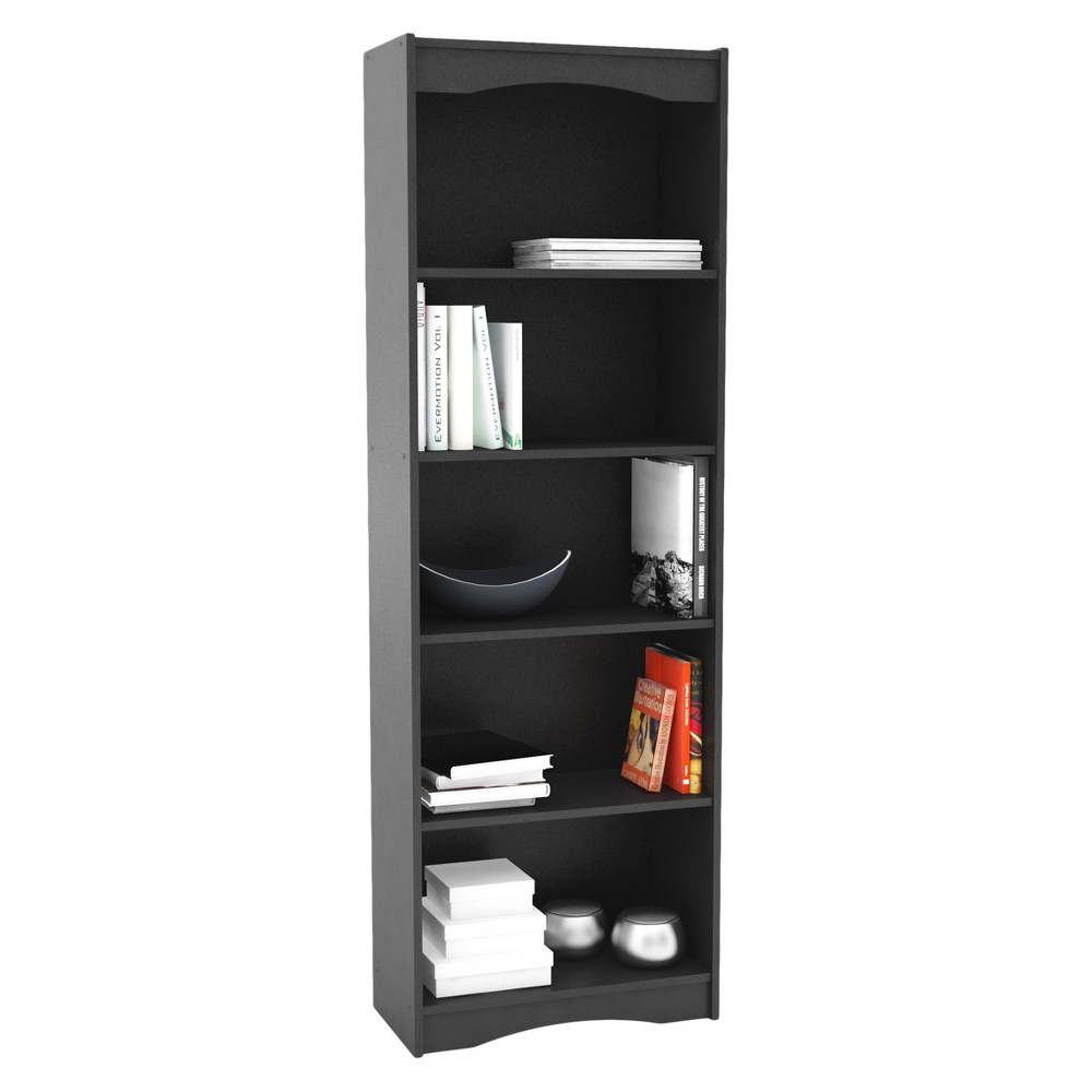 Photos - Garden & Outdoor Decoration CorLiving 72" Tall Hawthorn Bookshelf Black - : Modern Laminated Particle Board with 5 Adjustable Shelves 