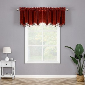 Kate Aurora Royal Living 2 Pack Beaded Tassel Trimmed Rod Pocket Velvet Window Valances - 1 of 1