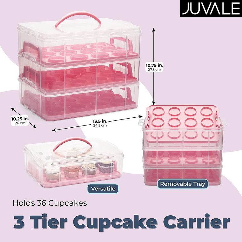 Juvale Clear Plastic 3 Tier Cupcake Carrier Storage Box Holder with Lid for 36 Cakes, 13.5x10.25x10.75 In, 5 of 10