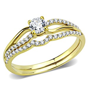 Slickblue Women's Gold IP Stainless Steel Ring - Elegant Round CZ Pave Design, Perfect for Wedding, Anniversary, Size 5-10 - 1 of 4