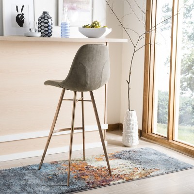 Taupe Faux Leather and Metal Bar Stool