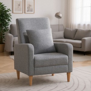 Faux-Shearling Accent Chair with Pillow, Modern Comfy Armchair with Ergonomic Backrest and Padded Armrests - 1 of 4