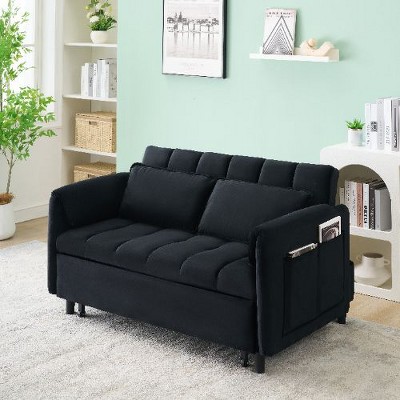 CAVINAS 52" Modern Velvet Sofa, 3 in 1 Convertible Sleep Sofa Bed, Sofa Pullout Bed, Loveseat Sofa with Back, Pillow, Pockets, Living Room Furniture
