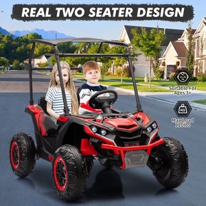 24V 2 Seater Kids Ride on UTV Toy with Sun Shade, 2.4G Remote Control, LED Lights, Music, 4 Shock Absorbers, 4WD Electric Car, 3 Speeds - 1 of 4
