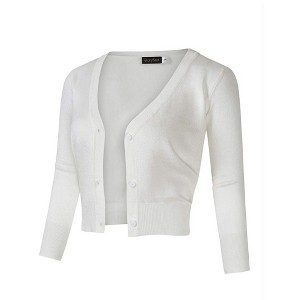 Women Solid Button Down 3/4 Sleeve Cropped Bolero Cardigan Sweater - 1 of 4