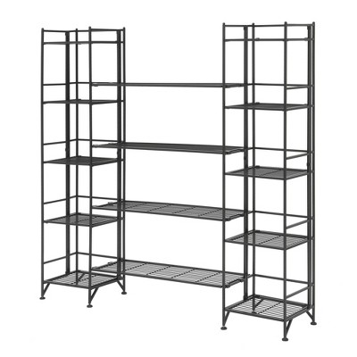 57.5" Extra Storage 5 Tier Folding Metal Shelves with Set of 4 Deluxe Extension Shelves - Breighton Home