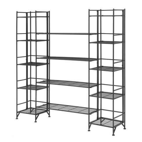 57.5 Extra Storage 5 Tier Folding Metal Shelf with Scroll Design Black -  Breighton Home